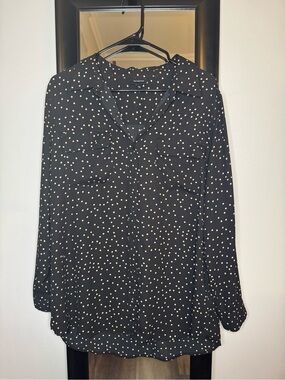 Who What Wear Black Blouse with Gold Polka Dots